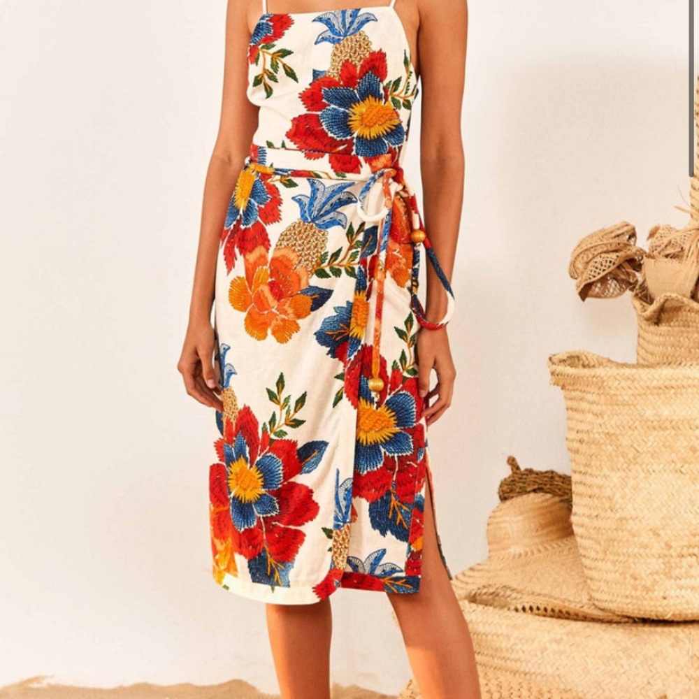 FARM Rio Backless Floral Dress in Red and Blue